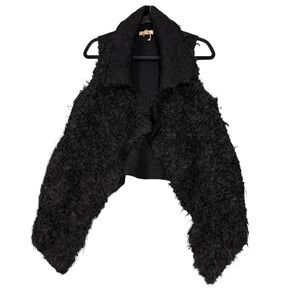 Sleeping On Snow Vest Womens XS Black Mohair Wool Fuzzy Open Front Draped